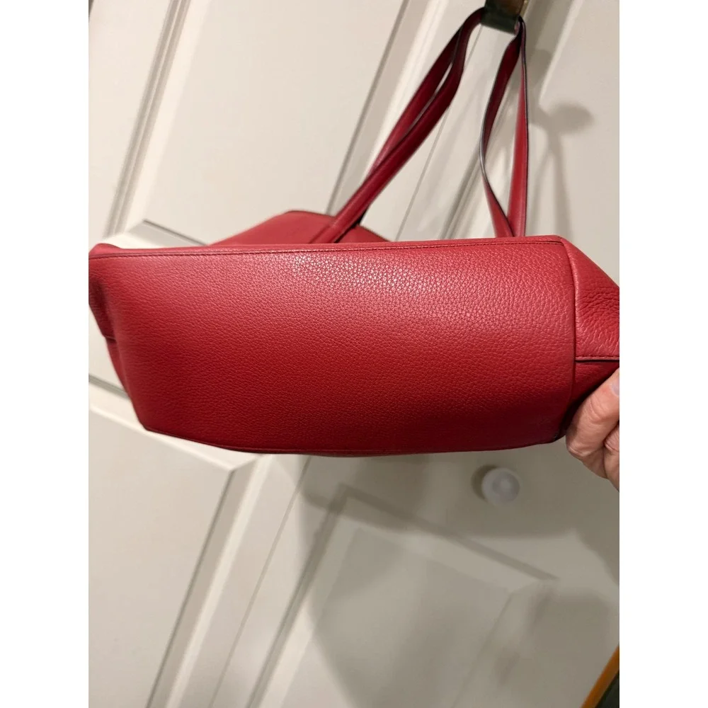 Coach Red Pebbled Leather Zip Top Tote Bag with Front Pocket and Dust Bag